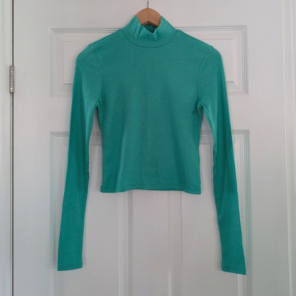 New American Eagle long sleeve baby tee mock neck green size small - Picture 1 of 14